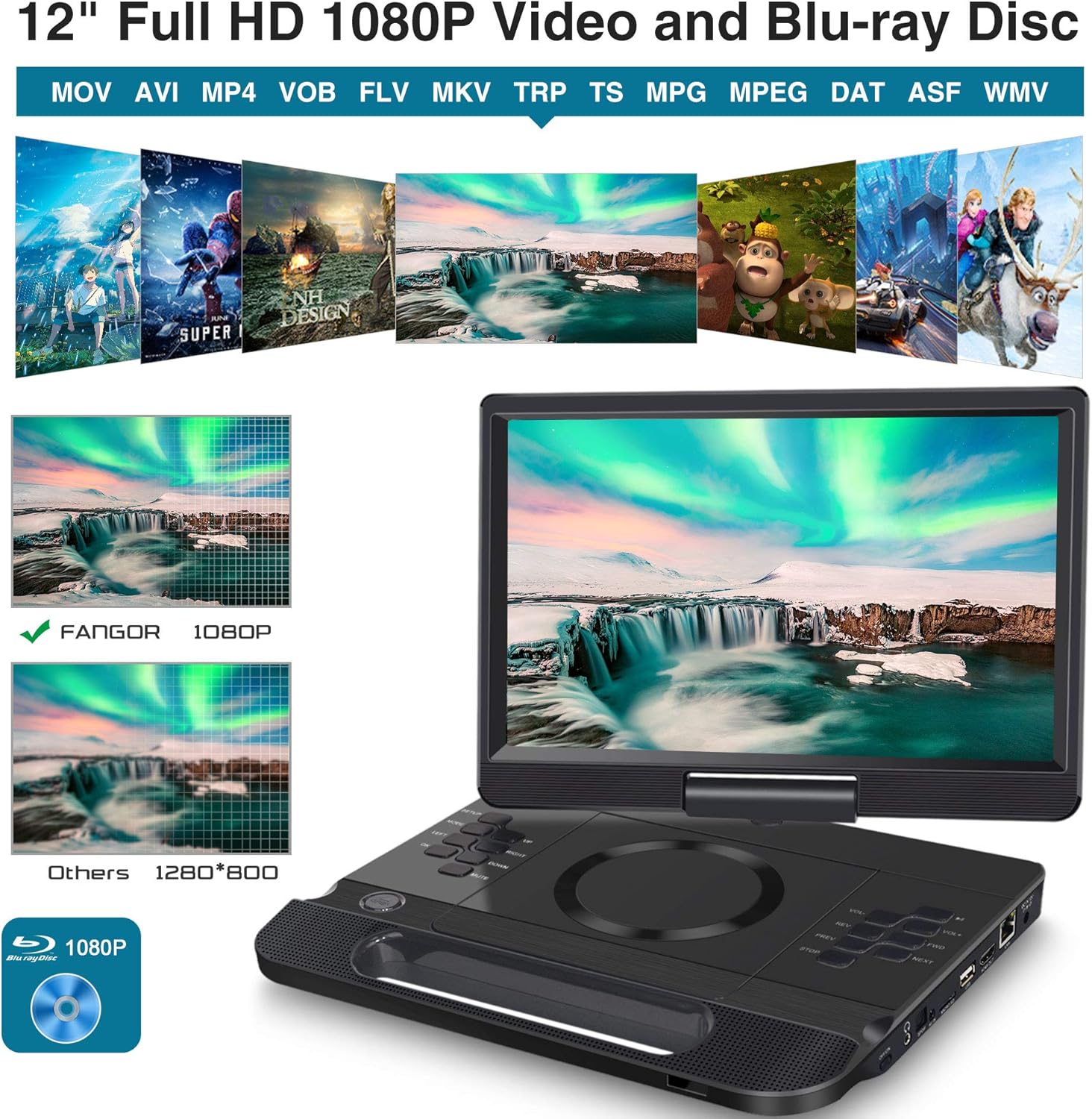 13.3 Inch Portable Bluray Player with 12 HD Swivel Screen Y566334