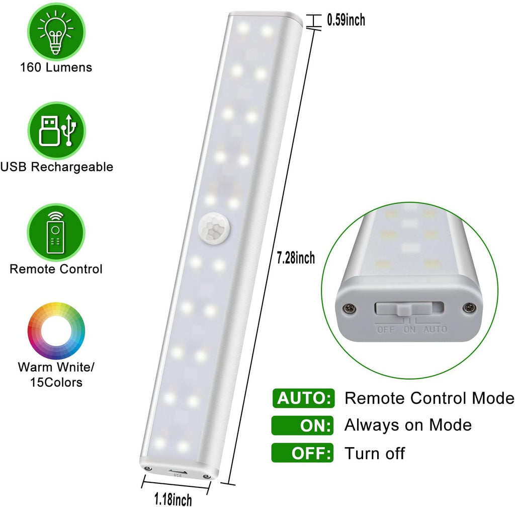 4 Pack Rechargeable Dimmable LED Under Cabinet Lights with Remote Control T77437