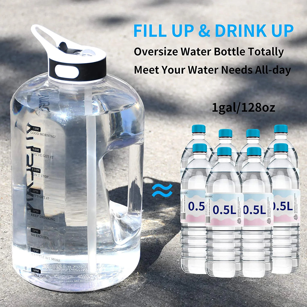 128 Oz Water Bottle with Straw and Time Marker, BPA Free P335