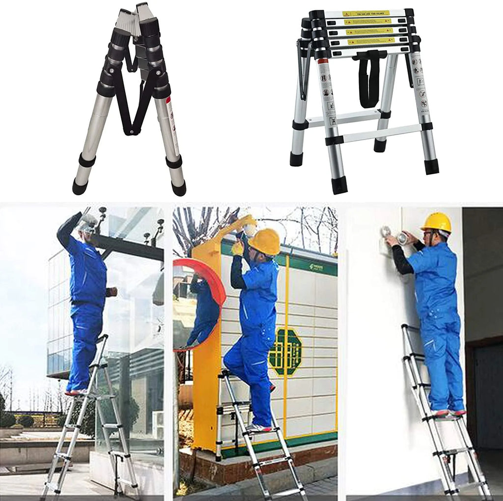 4.5FT A-Frame Aluminum Extension Ladder Anti-Slip 4+5 Steps Telescoping Collapsible Ladder Q78565