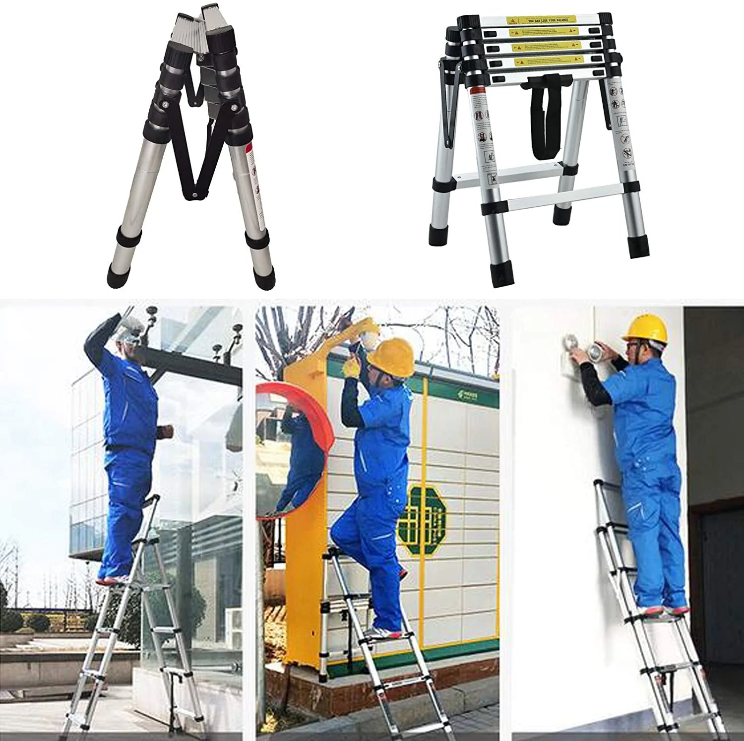 4.5FT A-Frame Aluminum Extension Ladder Anti-Slip 4+5 Steps Telescoping Collapsible Ladder Q78565