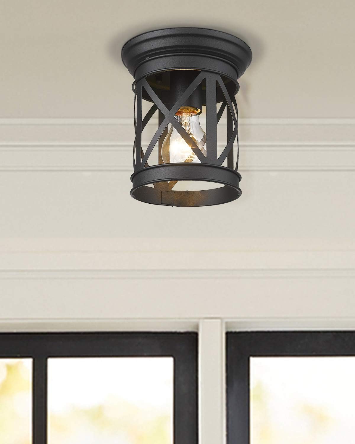Black Metal Cage Flush Mount Ceiling Light T238230