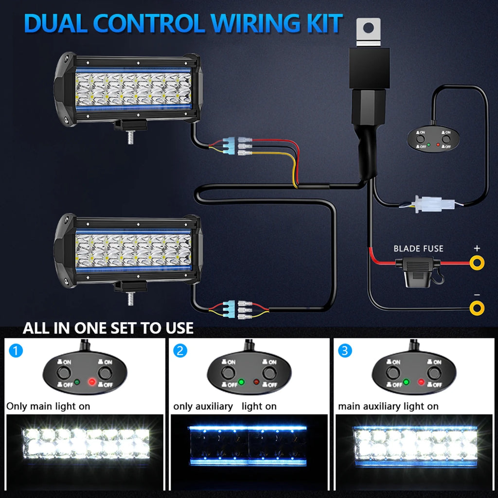 7 inch LED Work Light Bar Pod, Dual Color, Spot Flood Combo M191