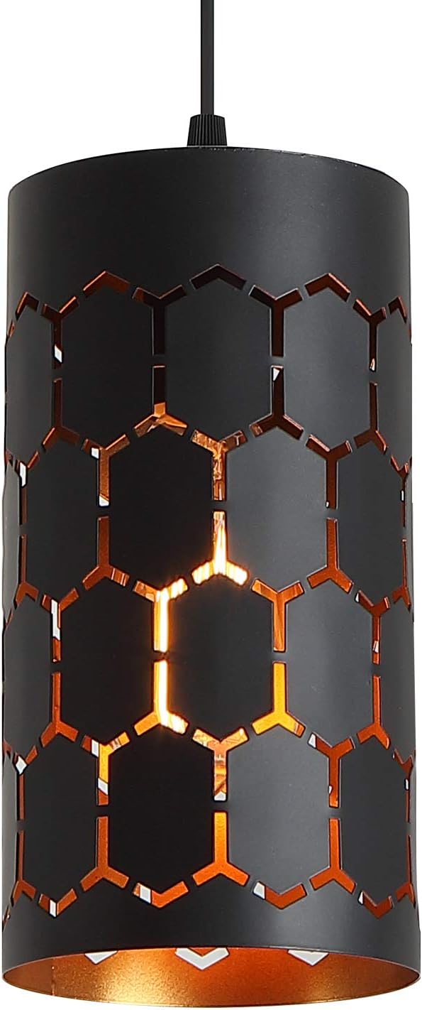 Gold Black Finish Metal Cage Mini Pendant Light F27702