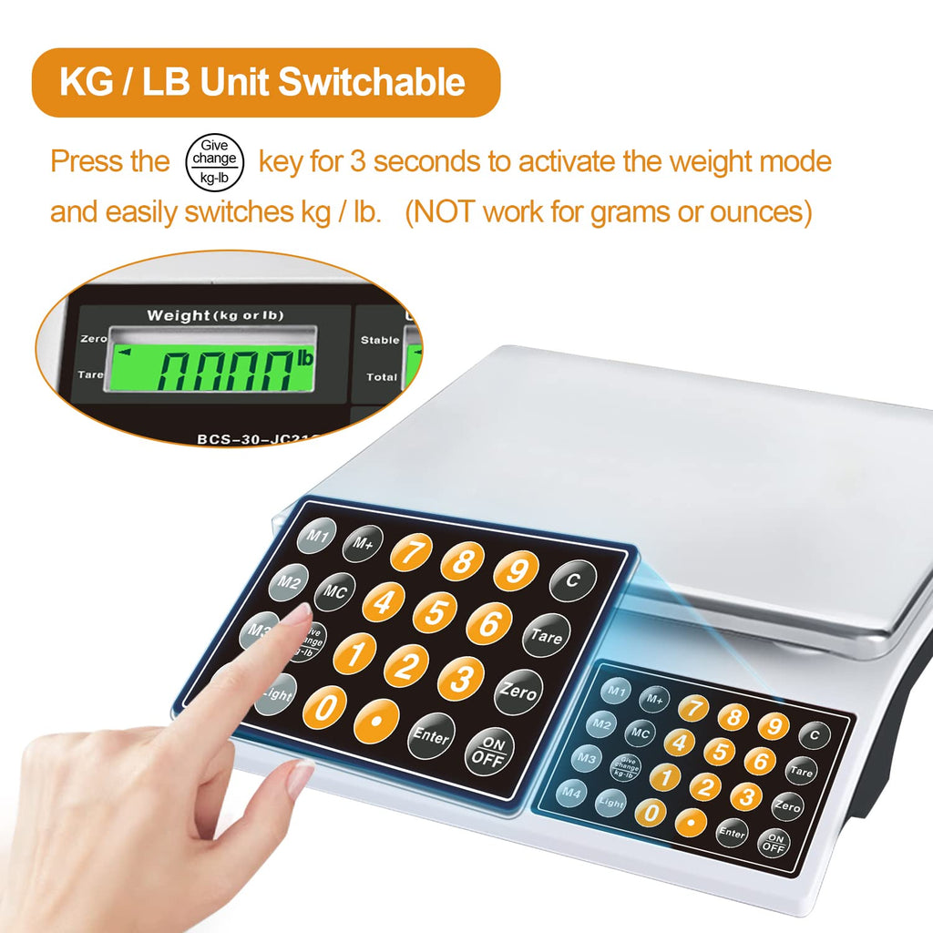 66lb Digital Commercial Food Weighing Scale with Green Backlight LCD V3738