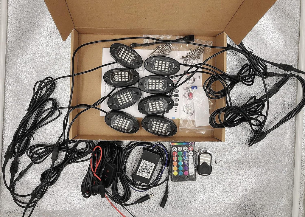 8 Pods RGB LED Rock Lights Multicolor Underglow Lighting Kit Waterproof Pack of 2 N2640