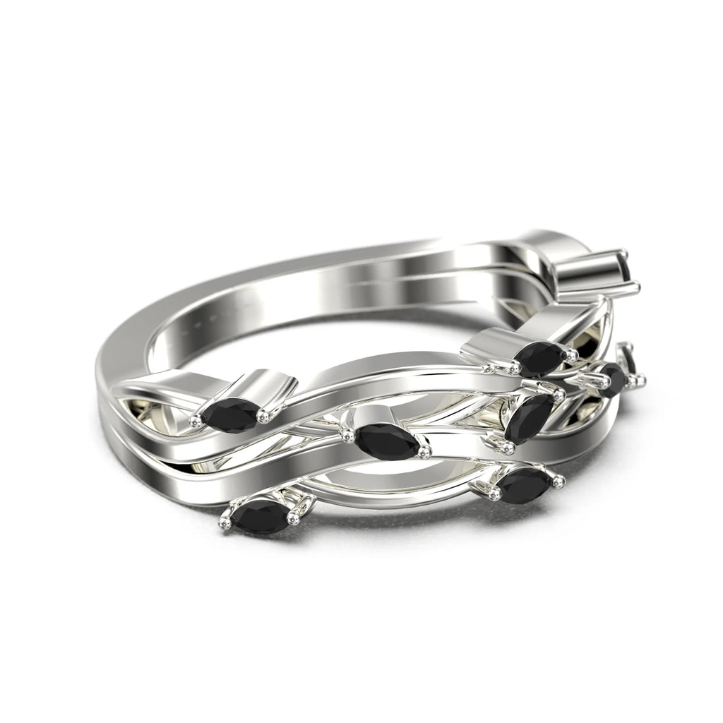 Marquise Black Diamond Moissanite Wedding Ring 18K White Gold Over Silver H800