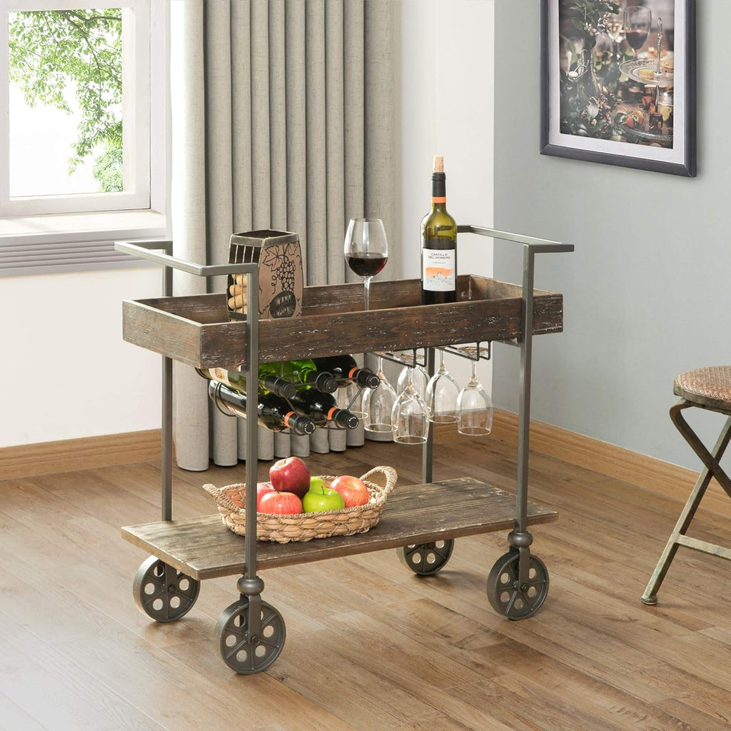 Aged Black Industrial Farmhouse Bar Cart I765