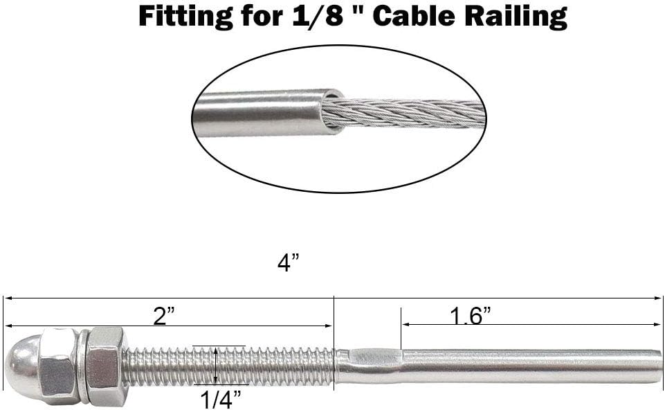 T316 Stainless Steel Cable Railing Hardware Kit, 32pcs 1/8 Cable Wire Tensioner B72486