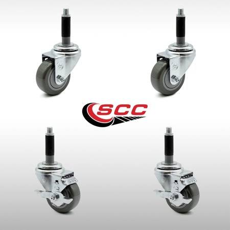 3 x 1.25 inch Stainless Steel Gray Polyurethane Wheels Caster Set of 4 O916