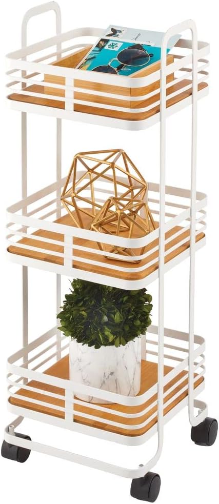 3-Tier Rolling Storage Trolley with Basket Shelves and Caster Wheels M309