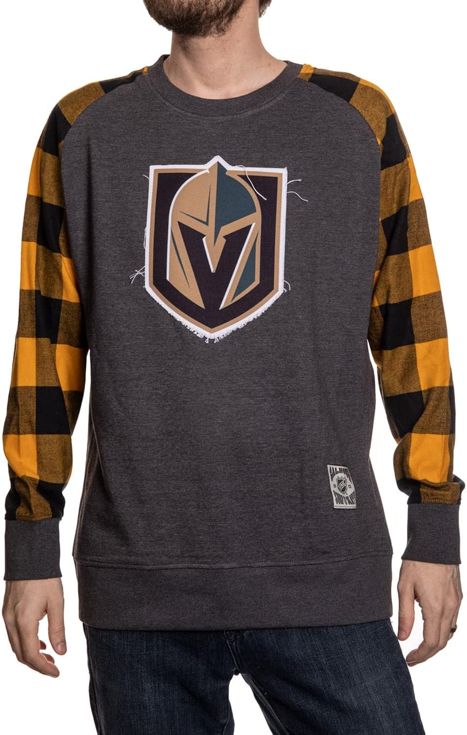 Men's Buffalo Plaid Raglan with Sewn On Frayed Patch K8986