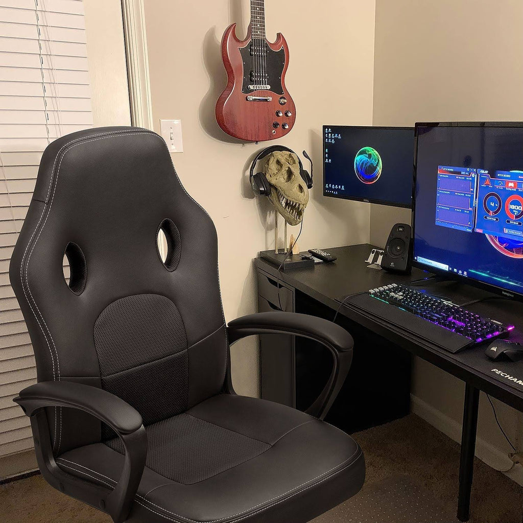 Black Leather High Back Ergonomic Swivel Gaming Chair O2876