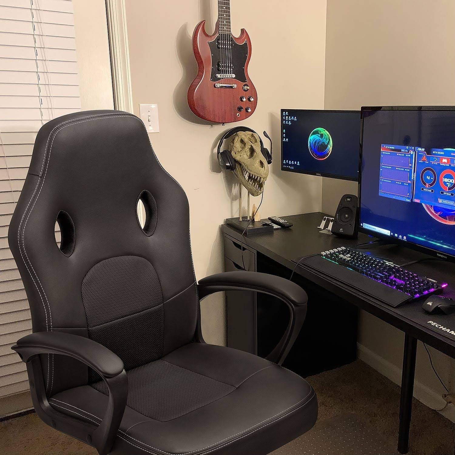 Black Leather High Back Ergonomic Swivel Gaming Chair O2876