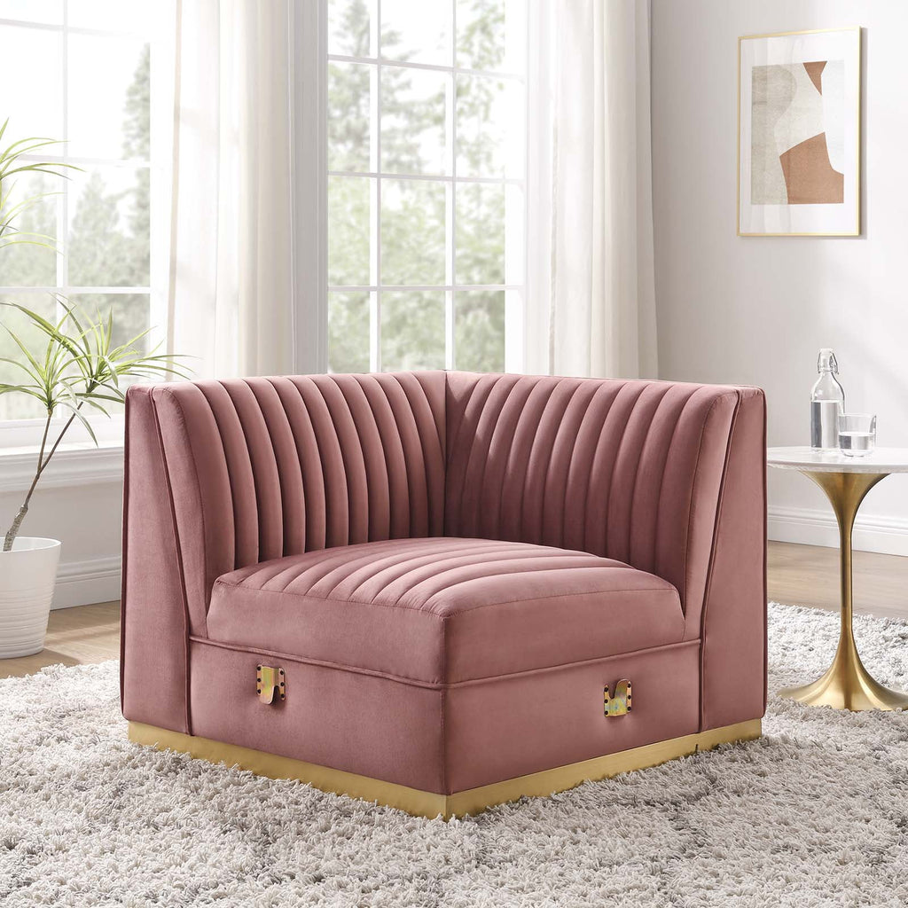 Dusty Rose Velvet and Stainless Steel Left Corner Chair H90251