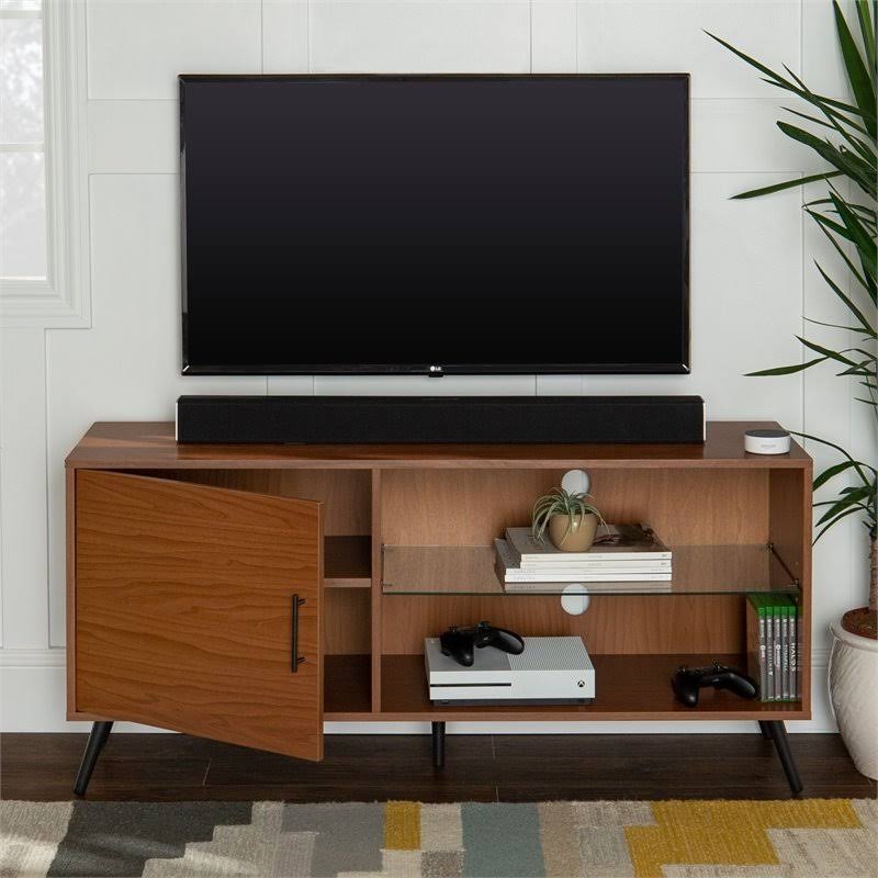 Pecan TV Stand with Black Legs N205822