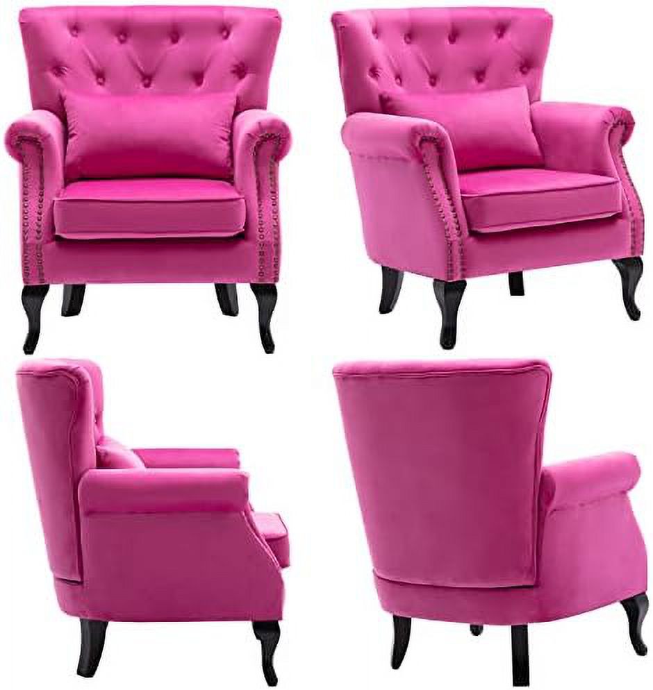 Velvet Accent Arm Chair with Tufted Back and Lumbar Pillow O624
