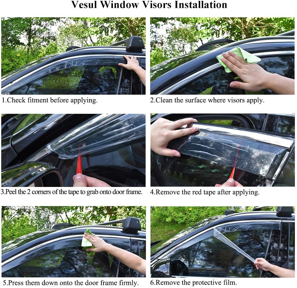 Tape on Rain Guard Vent Visor Window Wind Deflector with 304 Stainless Steel Trim K571441