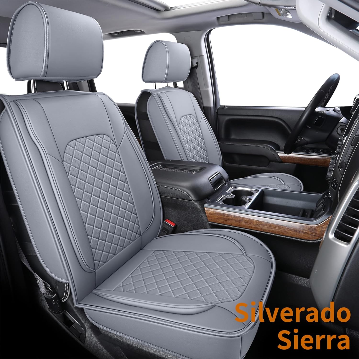 Gray Faux Leather Seat Covers Full Set M5077