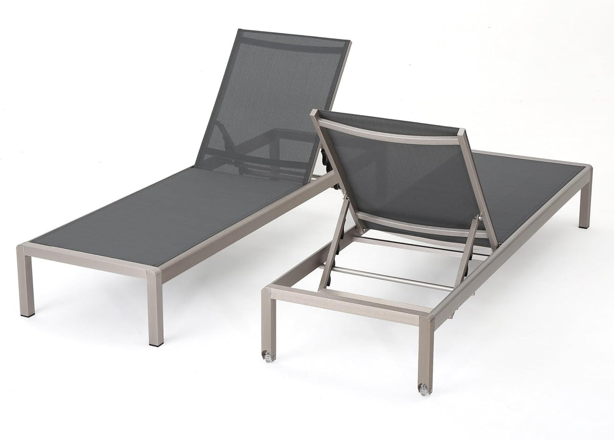 Outdoor Mesh Chaise Lounges, 2-Pcs Set, Dark Grey / Silver T8593