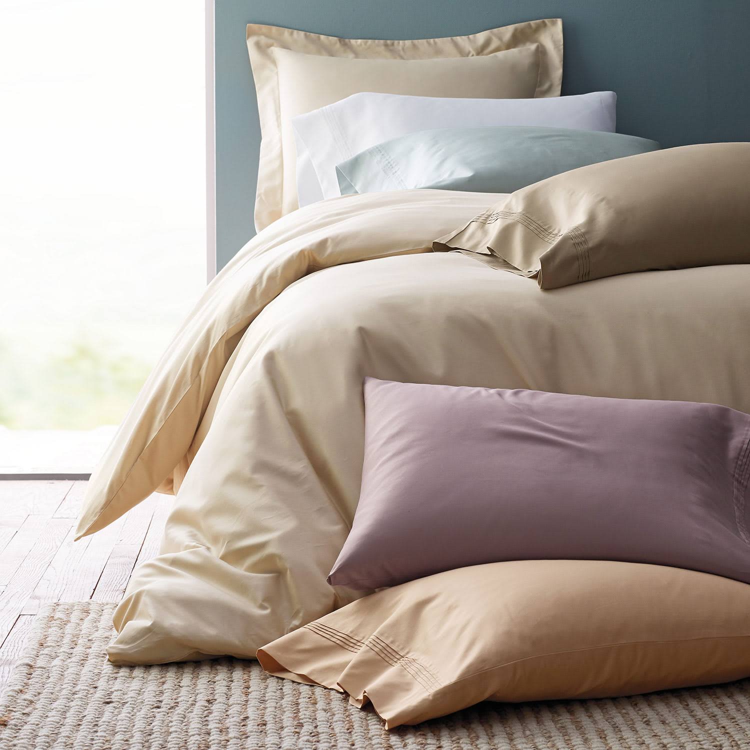 Pale Yellow Solid Twin Egyptian Cotton Sateen Duvet Cover O76827