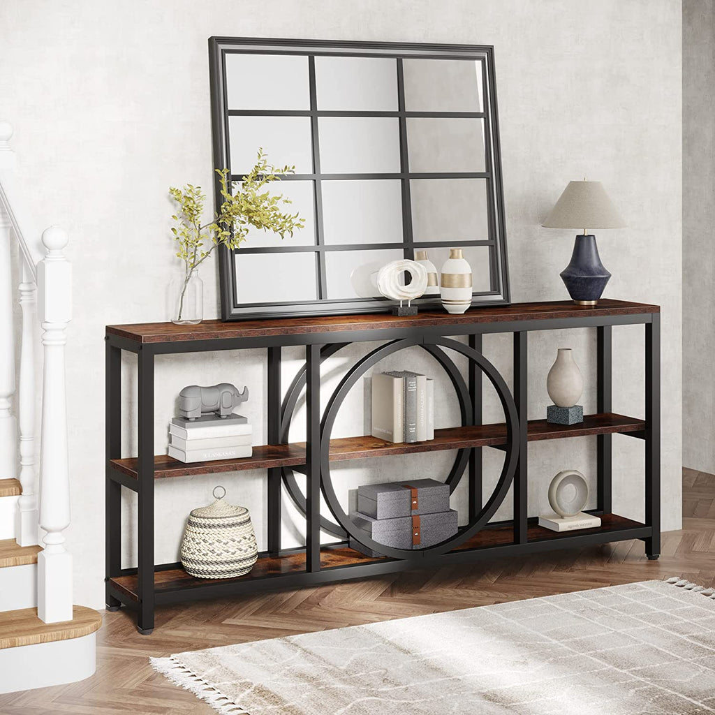 70.9 inch Narrow Console Table with 3 Tier Wood Storage Shelves Z411777
