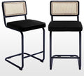 Black Velvet Counter Height Barstools Set of 2 with Natural Cane Mesh N768