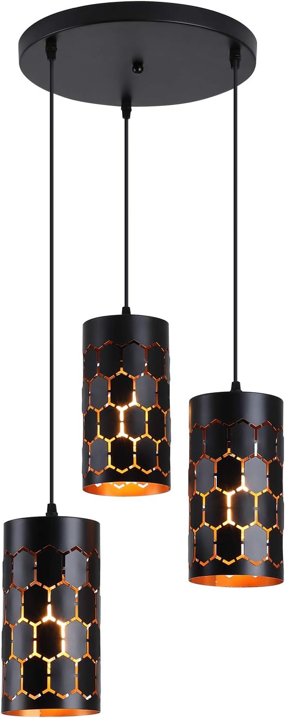 Gold Black Finish Metal Cage Mini Pendant Light F27702