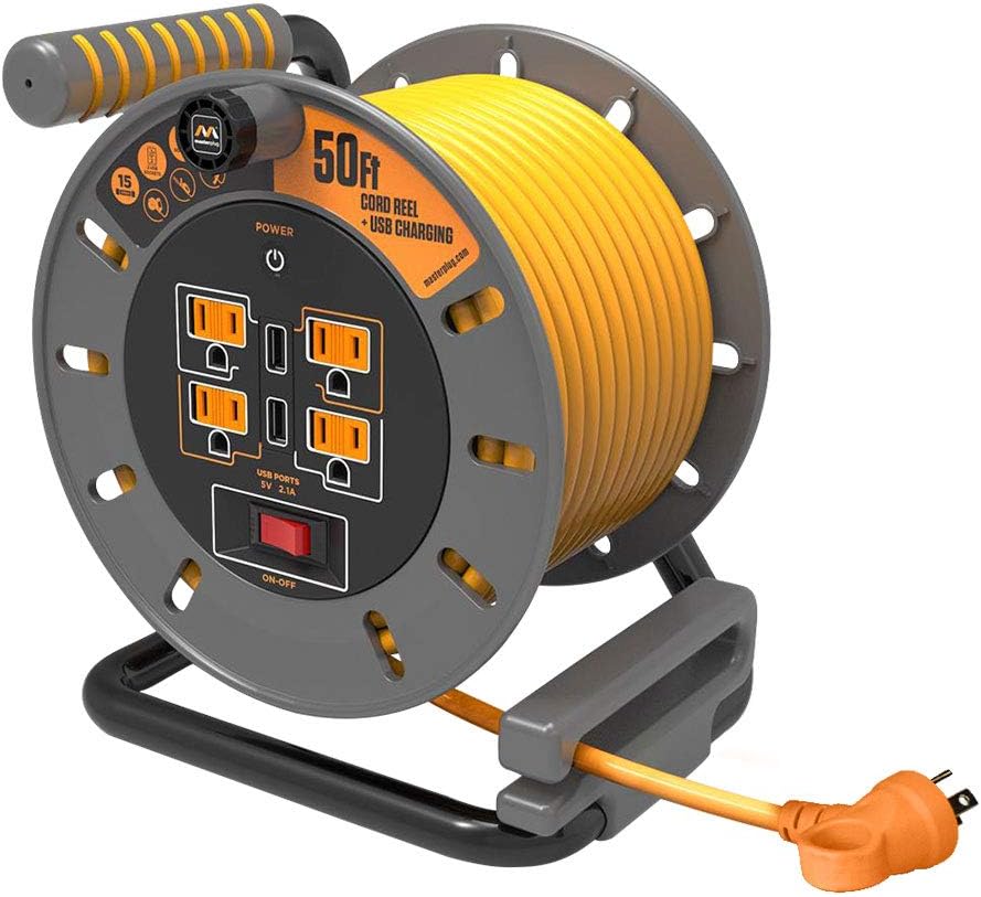 75 Feet 12AWG Power Outlet Cord Reel with USB Charging Ports Y5223