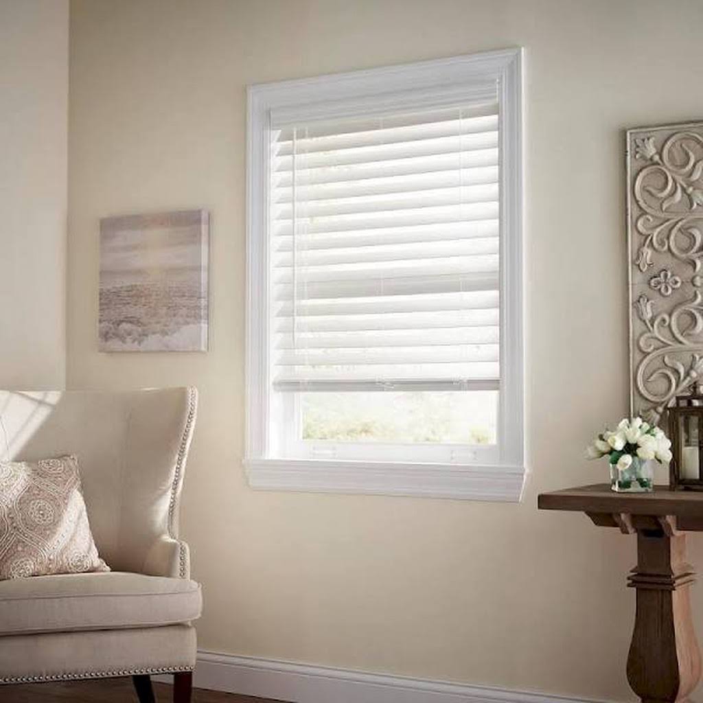 White Cordless Premium Faux Wood Blind M1487