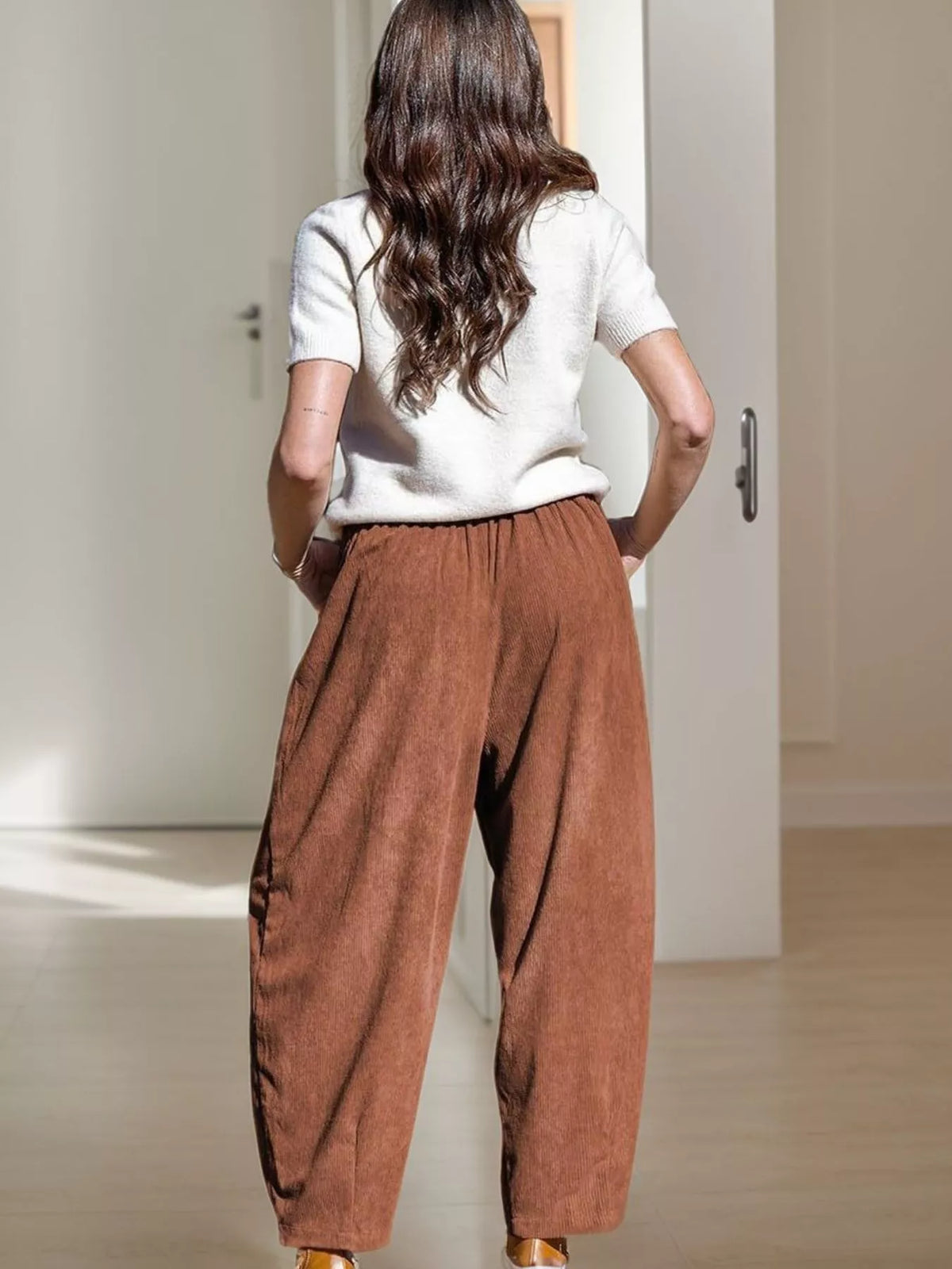 Casual Corduroy Wide Leg Pants with Pockets