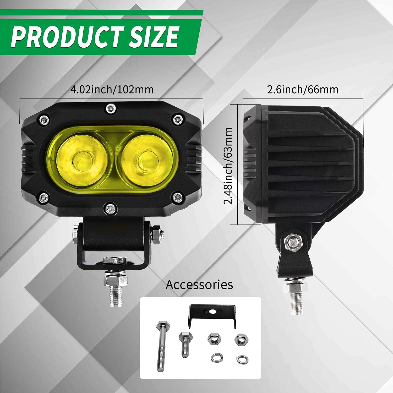 Yellow LED Fog Lights 2PCS Work Light Pods A7577