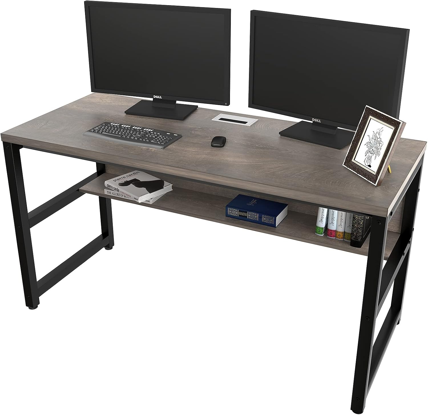 47 Espresso Gray Computer Desk with Bookshelf X858848