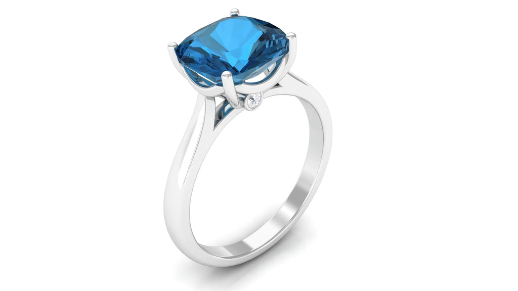 3 CT London Blue Topaz and Diamond Ring, 925 Sterling Silver, US 4.00 L8241