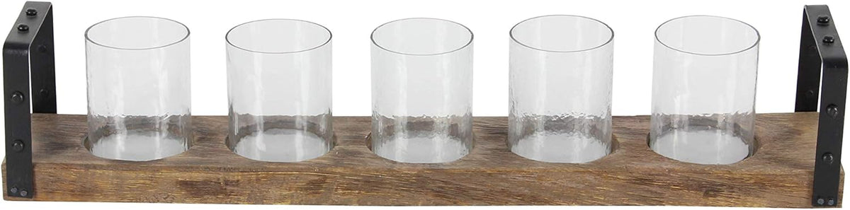 Wood Metal Glass Candle Holder, 28 by 5-Inch Pack of 2 N421