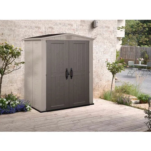 Beige and Taupe Outdoor Resin Shed L3366