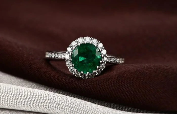 10k White Gold Emerald and Moissanite Engagement Ring J605