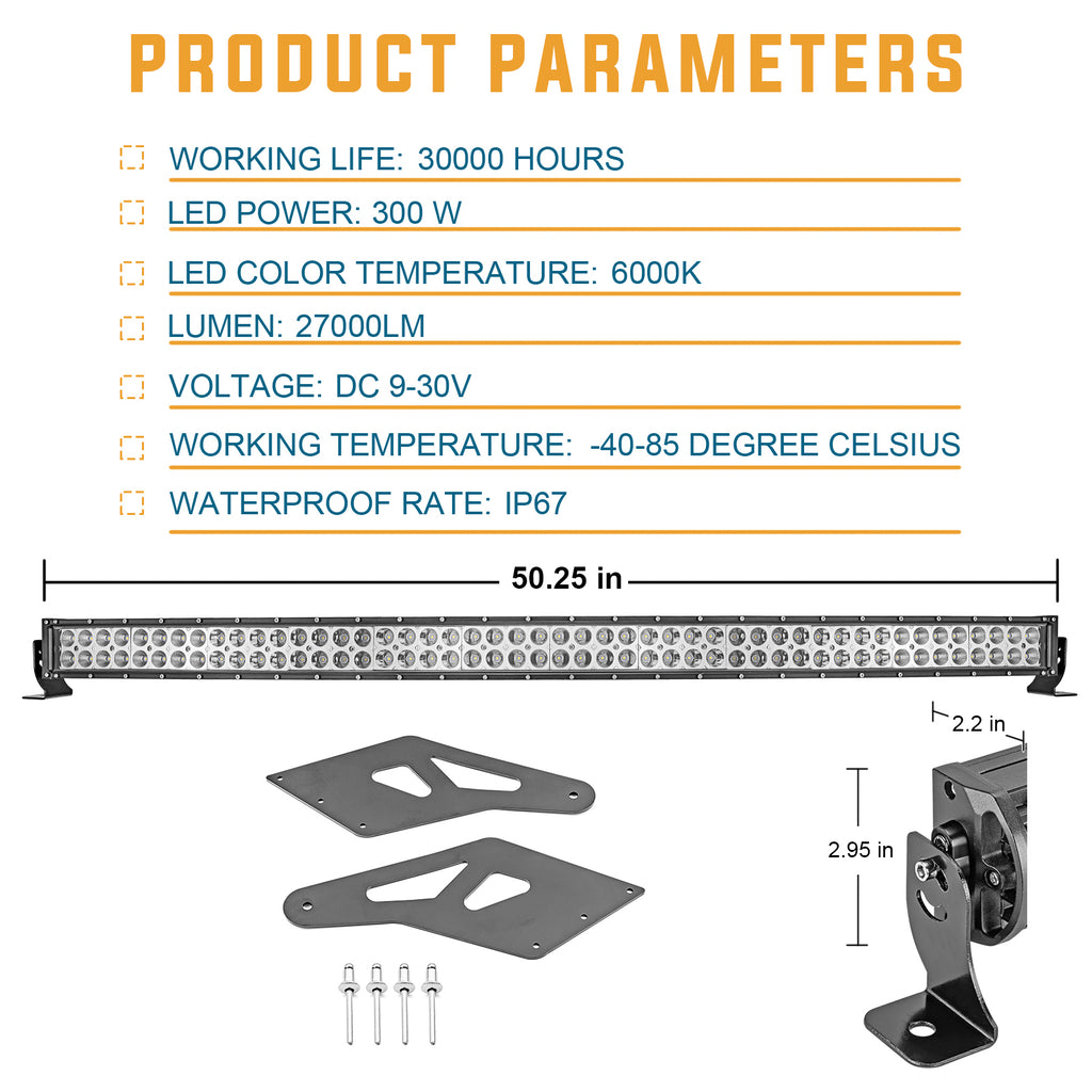 Roof 52" Curved LED Light Bar Mount Bracket Wire Kit D81357