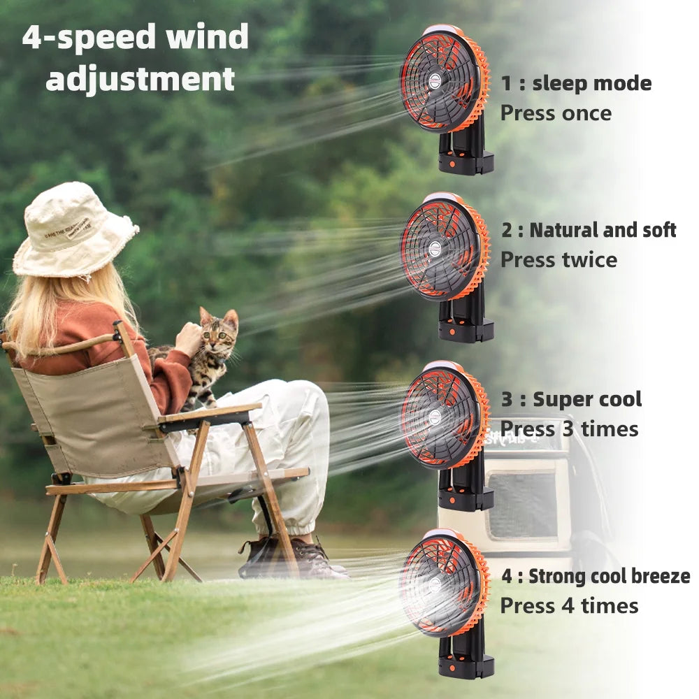 Camping Fan with LED Lantern, 270° Portable Rechargeable 8-Inch Desk Fan F9190