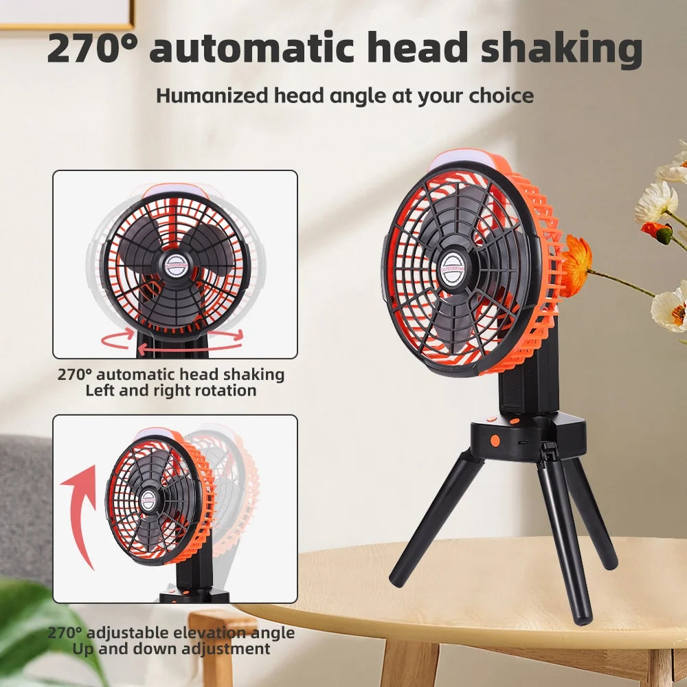 Camping Fan with LED Lantern, 270° Portable Rechargeable 8-Inch Desk Fan F9190
