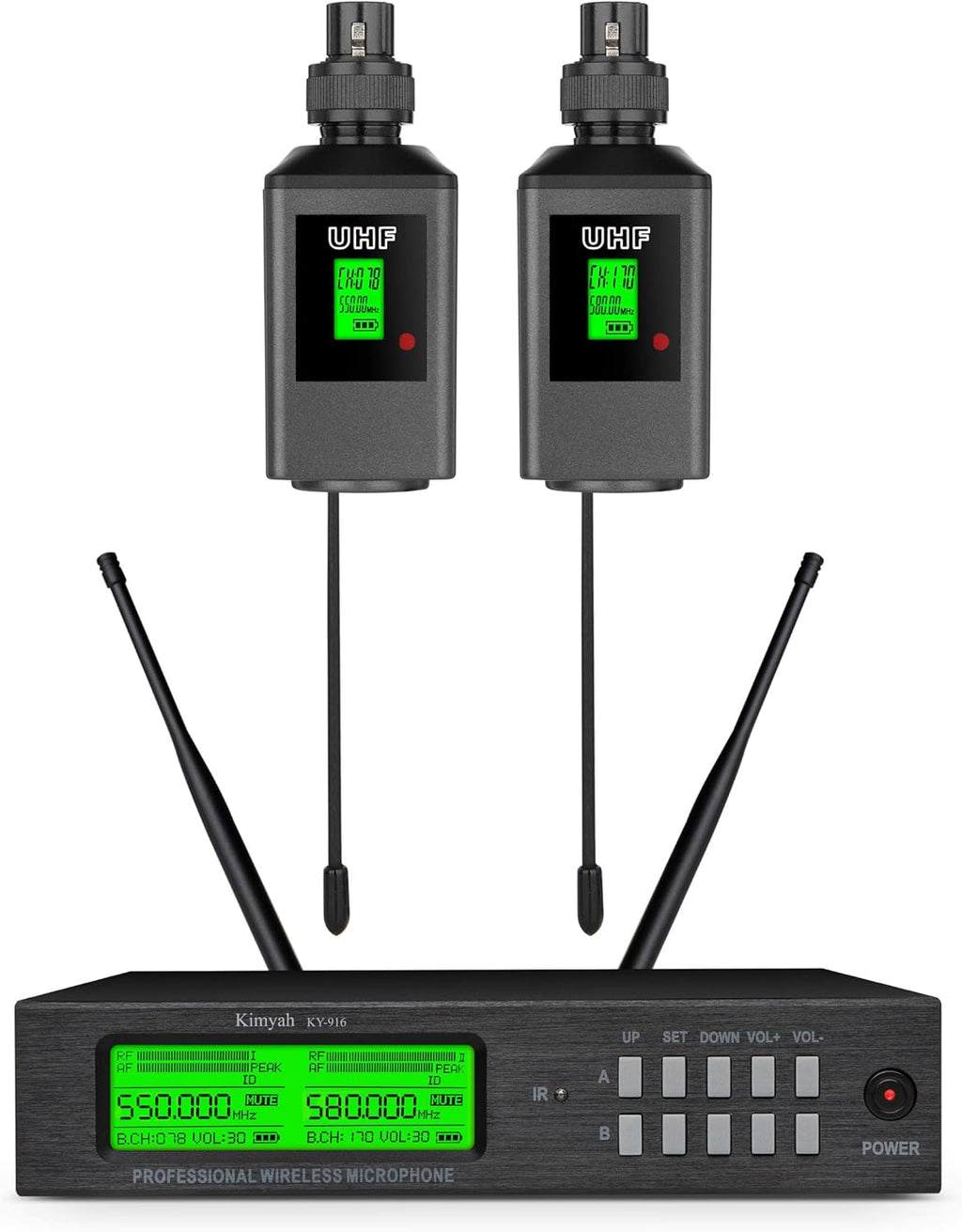 Wireless Lavalier and Headset Microphone System, Dual UHF Cordless Bodypack Mics, 328ft Range B441