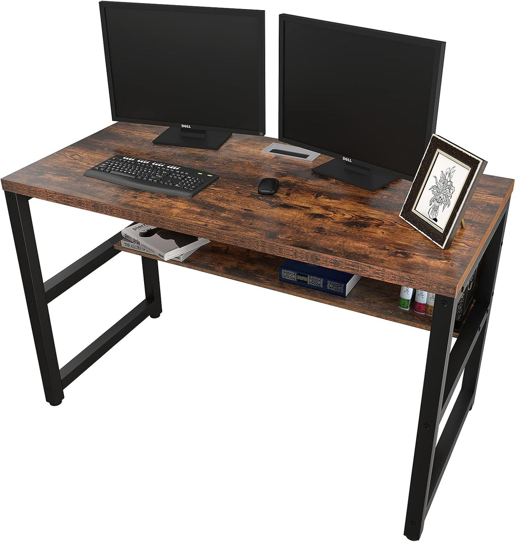 47 Espresso Gray Computer Desk with Bookshelf X858848