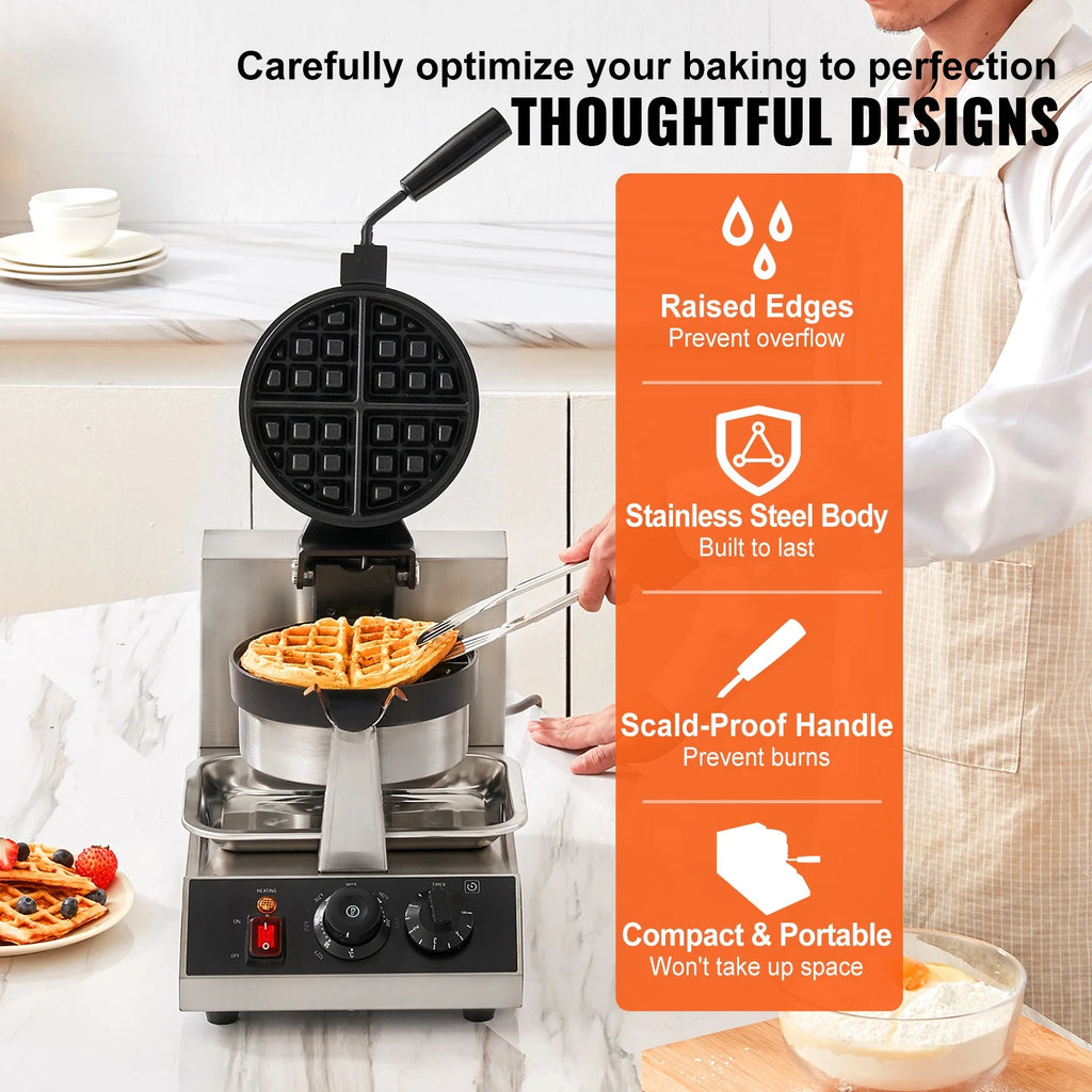 1300W Rotatable Non-Stick Round Waffle Maker H7556