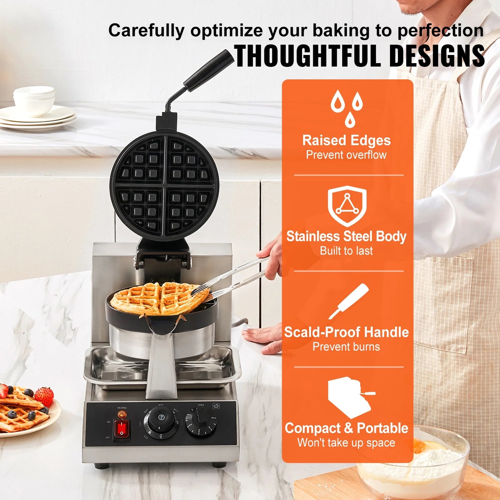 1300W Rotatable Non-Stick Round Waffle Maker H7556