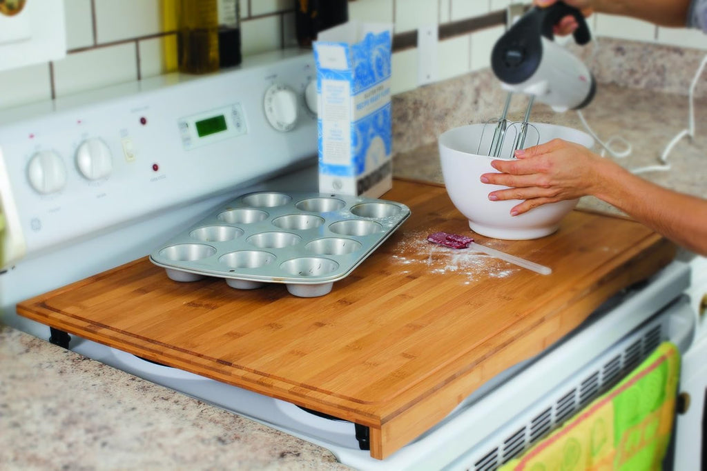 Bamboo Stove Top Work Surface with Adjustable Legs & Built In Juice Groove, 4 Burner, Brown, Pack of 2 K36844
