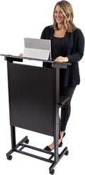 Mobile Adjustable Height Rolling Lectern Podium with Steel Frame E570431