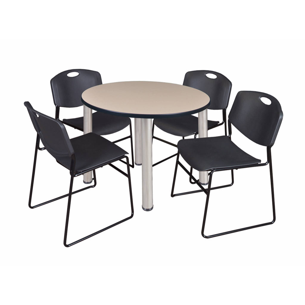 36x22 Round Breakroom Table with 4 Stack Chairs P87037