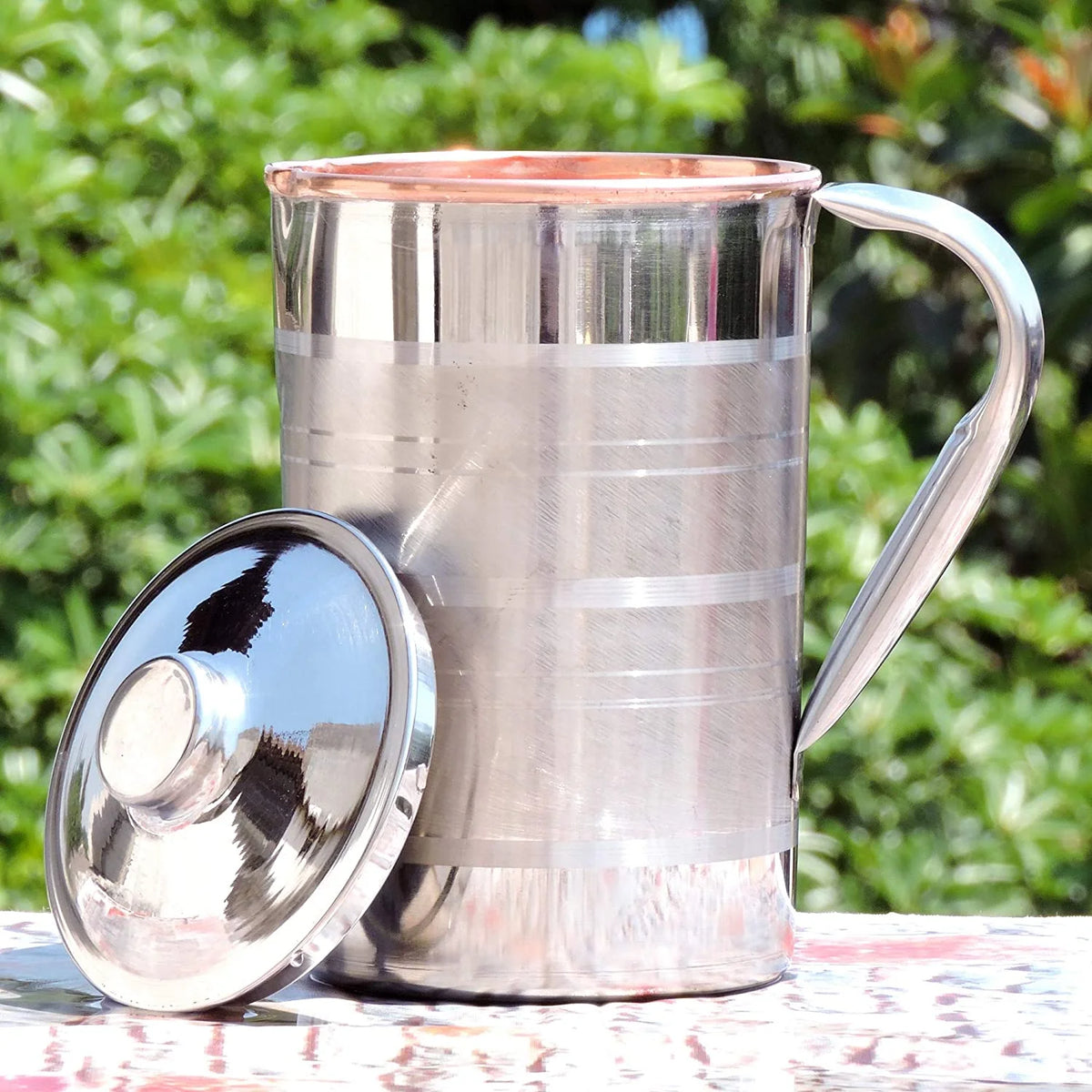 Stainless Steel and Copper Pitcher with Lid, 1.7 Lt. F667