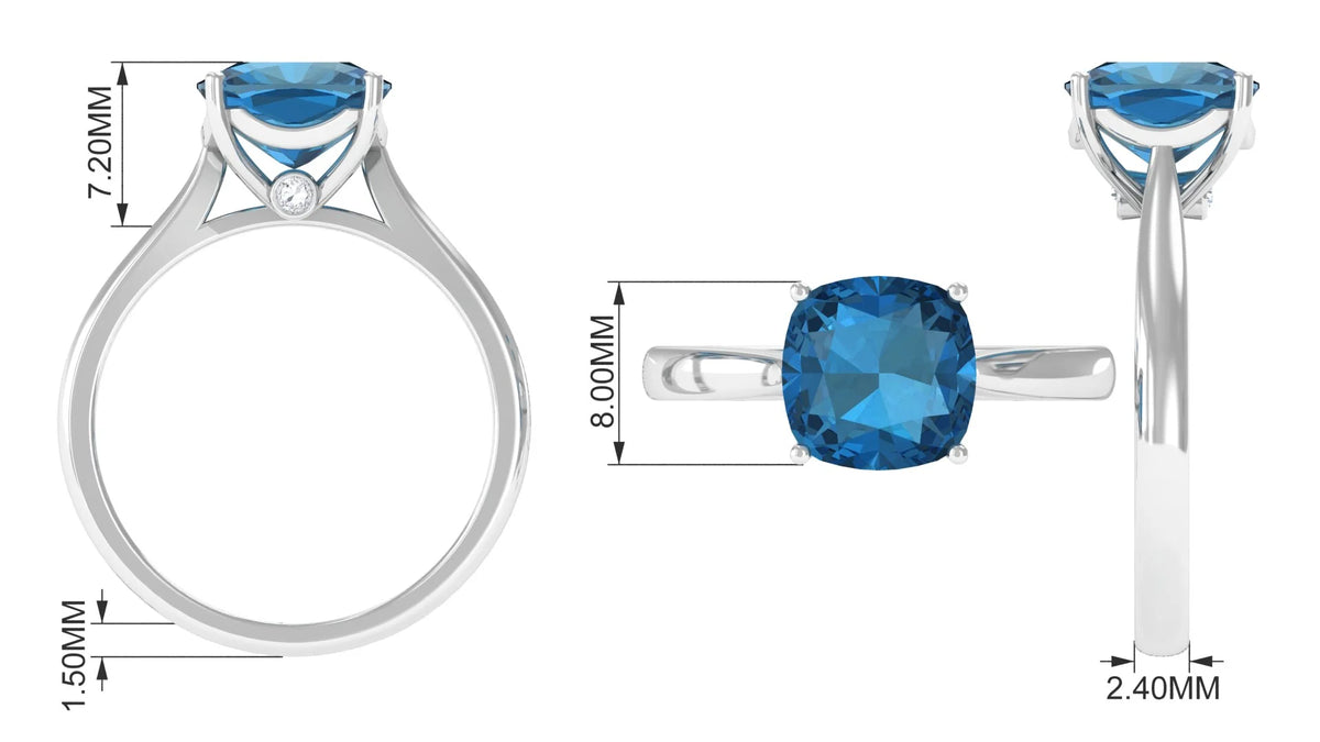 3 CT London Blue Topaz and Diamond Ring, 925 Sterling Silver, US 4.00 L8241