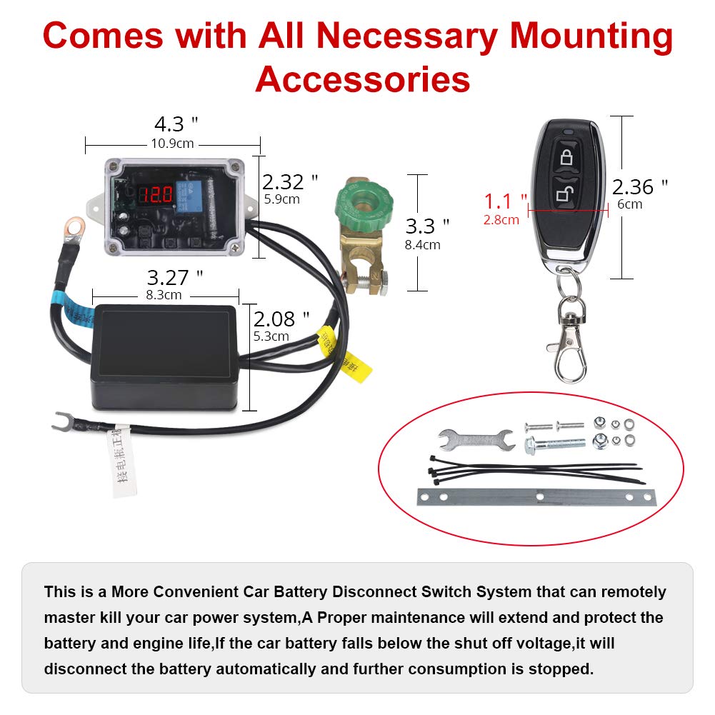 DC12V Wireless Remote Control Battery Disconnect Switch with LED Digital Voltmeter P5597